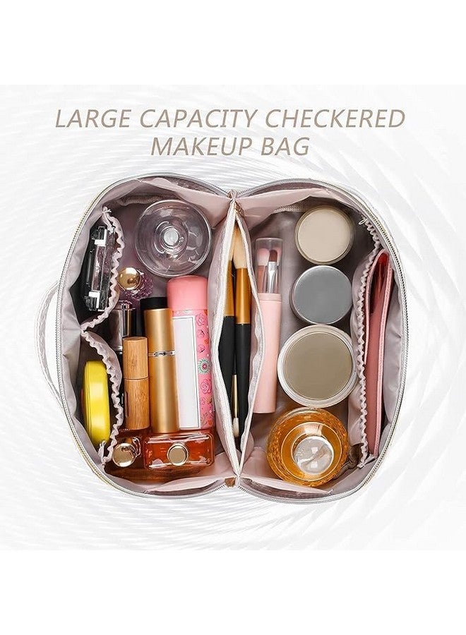 DGOOLS Cosmetic Travel Organizer, Women's Makeup Pouch Travel Bag Portable Leather Cosmetics Bag with Handle and Divider, Wide Opening Cosmetic/Makeup Organizer - Image 2