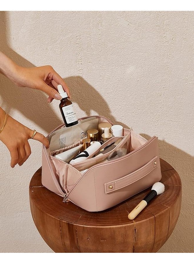 DGOOLS Cosmetic Travel Organizer, Women's Makeup Pouch Travel Bag Portable Leather Cosmetics Bag with Handle and Divider, Wide Opening Cosmetic/Makeup Organizer - Image 5