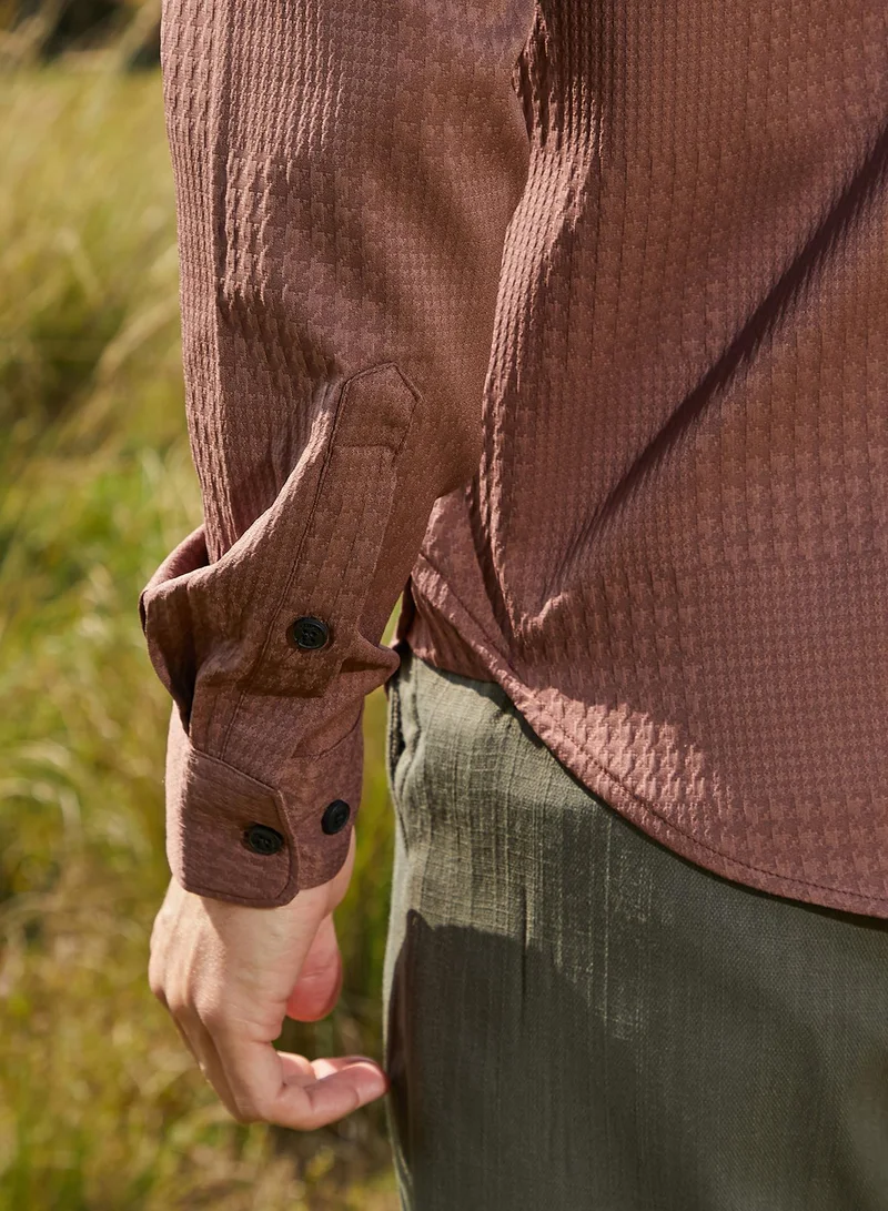 Campus Sutra Men's Sienna Brown Houndstooth-Tactile Shirt