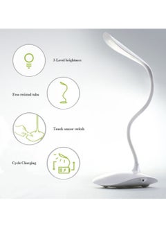 Generic مصباح طاولة مكتب LED من R&amp;J للدراسة، مصباح دراسة قابل لإعادة الشحن عبر USB للطلاب، مصباح مكتبي ثلاثي المراحل قابل للتعتيم ومصابيح طاولة للدراسة للمنزل - أبيض  - Image 1