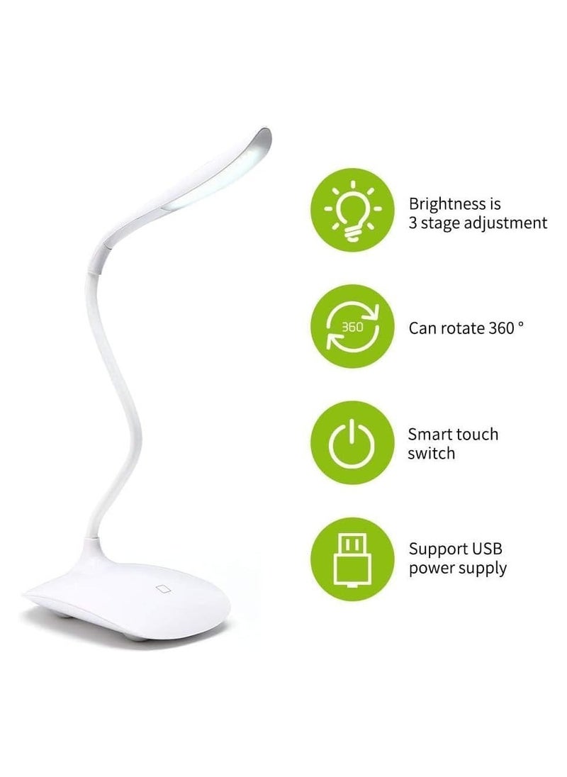 Generic R&J Led Desk Table Lamp for Study Led Light,USB Rechargeable Study Lamp for Students Dimmable 3 Stage Desk Lamp Study Light Table Lamps for Home - White  - Image 2