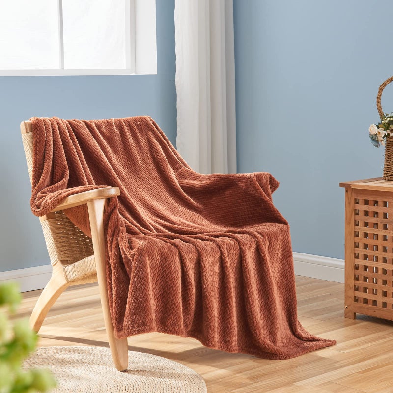 NEWCOSPLAY Super Soft Twin Blanket Coffee Premium Silky Flannel Fleece Leaves Pattern Lightweight Bed Blanket All Season Use (Coffee  Twin(60""x80"")) - Image 1