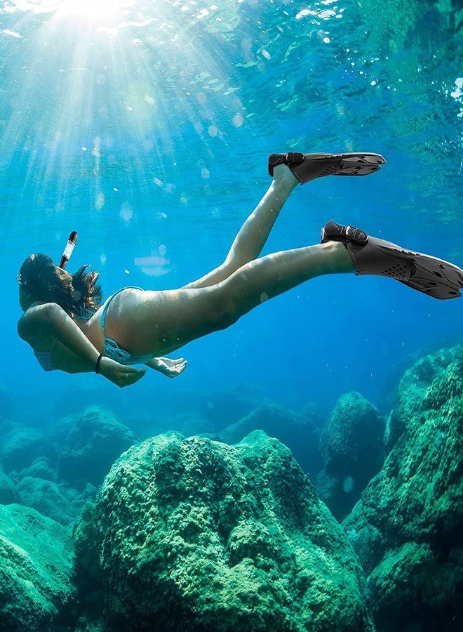 Matiko Snorkeling Gear for Adults, Snorkel Set Anti-Fog Anti-Leak, Panoramic View Diving Mask & Dry Top Snorkel, Adjustable Snorkel Fins (Blue) - Image 3