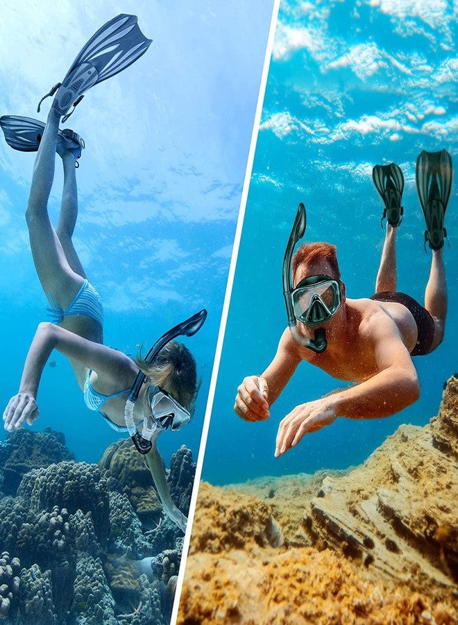 Matiko Snorkeling Gear for Adults, Snorkel Set Anti-Fog Anti-Leak, Panoramic View Diving Mask & Dry Top Snorkel, Adjustable Snorkel Fins (Blue) - Image 2