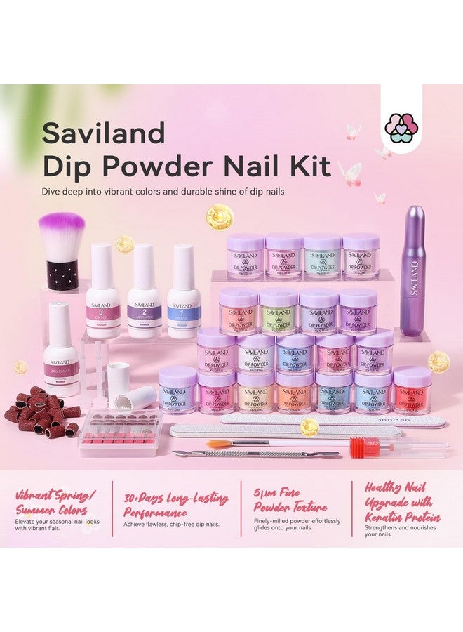 SAVILAND Dip Powder Nail Kit with Drill - 20 Colors Summer Dip Nails Powder Starter Kit with Everything Dip Powder Liquid Set Dipping System Base Top Coat Activator for Dip Manicure Art Salon DIY - Image 2