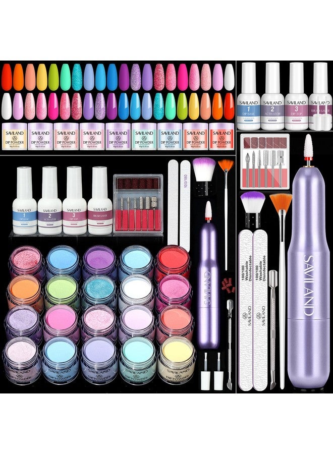 SAVILAND Dip Powder Nail Kit with Drill - 20 Colors Summer Dip Nails Powder Starter Kit with Everything Dip Powder Liquid Set Dipping System Base Top Coat Activator for Dip Manicure Art Salon DIY - Image 1