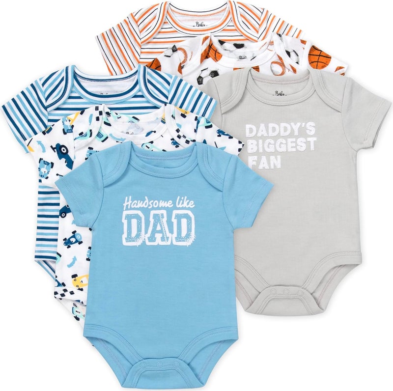 6 Pack Bodysuit Set, Baby Boy 6 Piece Newborn Outfit Set, Button Closure, Short Sleeve - Image 1