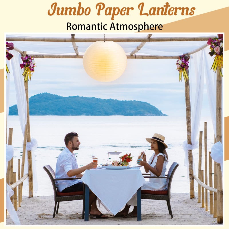 Lanties 2 Pcs 30 Inch White Paper Lanterns Large Jumbo Round Lantern Lamp Hanging Ball Luminary for Wedding Party Bridal Shower Decoration Anniversary Birthday Classroom Home Ceiling Decorations - Image 4