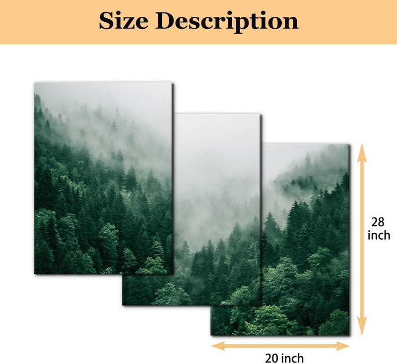 Pacimo Canvas Print Wall Art Set Talking with the Fog Aerial View of Pine Trees in Mist Realism Pictures Print on Canvas Rustic Scenic Modern Artwork Stretch Framed Ready to Hang - 20"x28"x3 Panel - Image 5
