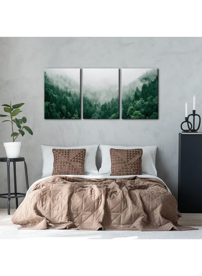Pacimo Canvas Print Wall Art Set Talking with the Fog Aerial View of Pine Trees in Mist Realism Pictures Print on Canvas Rustic Scenic Modern Artwork Stretch Framed Ready to Hang - 20"x28"x3 Panel - Image 4