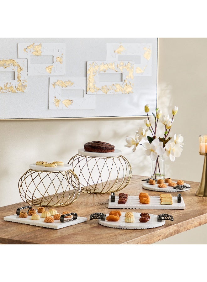 Home Box Willow Round Marble Tray with Handle - 39x31x3 cm - Image 4