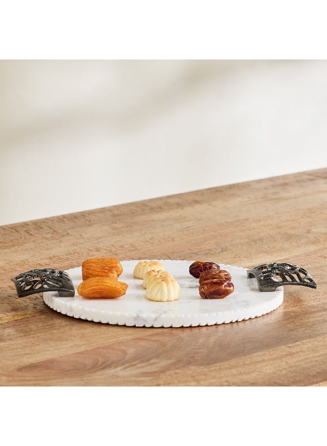 Home Box Willow Round Marble Tray with Handle - 39x31x3 cm - Image 1