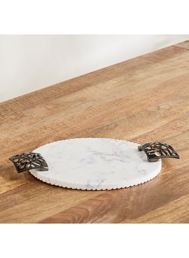 Home Box Willow Round Marble Tray with Handle - 39x31x3 cm - Image 2