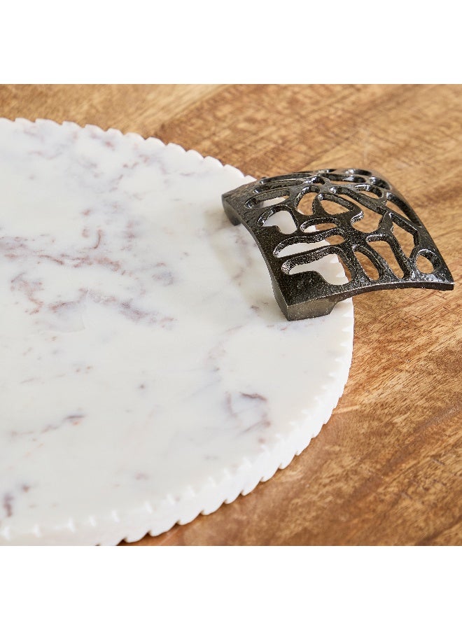 Home Box Willow Round Marble Tray with Handle - 39x31x3 cm - Image 3