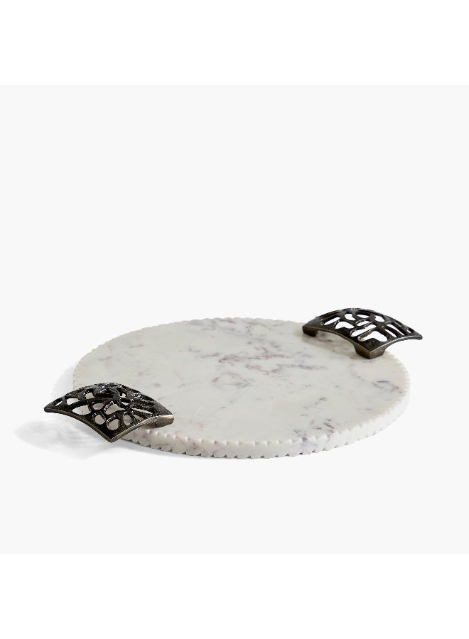 Home Box Willow Round Marble Tray with Handle - 39x31x3 cm - Image 5