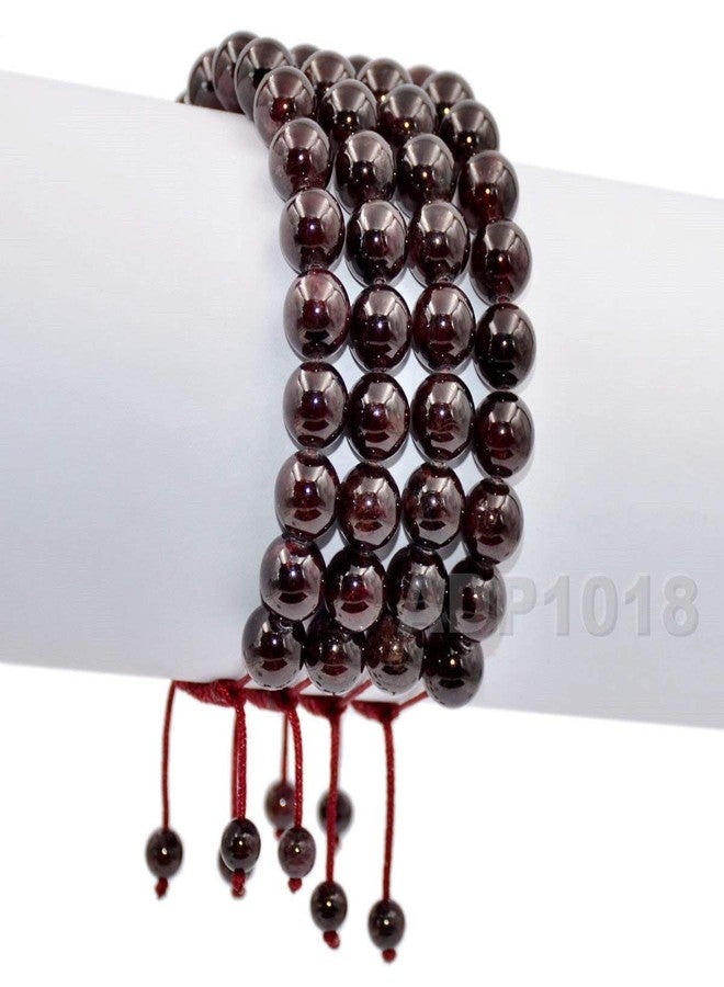 AD Beads Unisex 8mm Gemstone Bracelets Healing Macrame Adjustable 7-9 Inches (Red Garnet) - Image 2