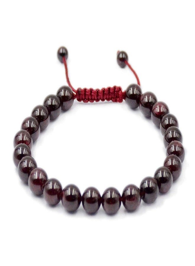 AD Beads Unisex 8mm Gemstone Bracelets Healing Macrame Adjustable 7-9 Inches (Red Garnet) - Image 1