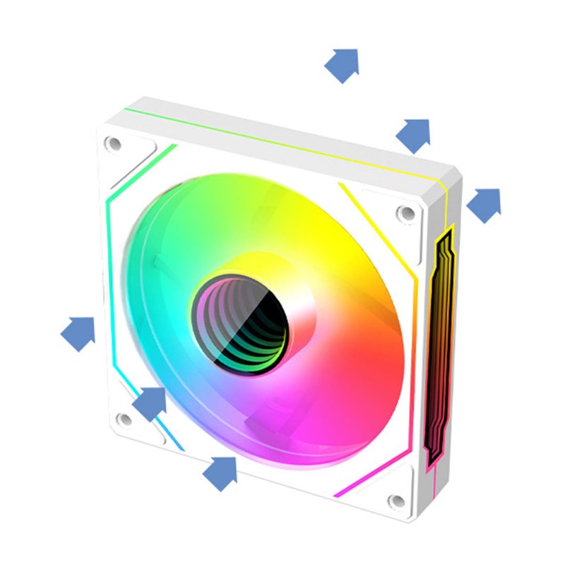 مروحة كمبيوتر بيضاء 120 مم ARGB تبريد مع 4Pin PWM تدفق هواء أمامي مبرد مشعاع الكمبيوتر - Image 2