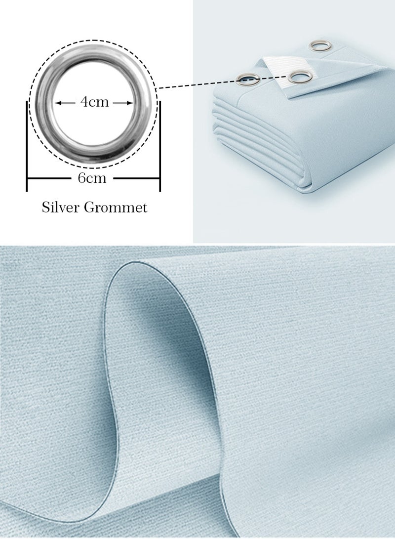 Double-Sided Chenille Blackout Curtain – Grommet Top, 95% Light Blocking, Single Panel, Fits Windows 125–165 cm Wide (Light Blue W250 × H270 cm) - Image 3