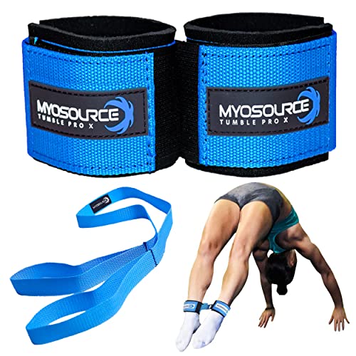 Myosource Kinetic Bands Tumble Pro X Ankle Straps Kit – Cheerleading Standing Tumbling Equipment, Gymnastics Backhandspring Trainer – Includes Flexibility Stunt Stretch Strap – Blue - Image 1