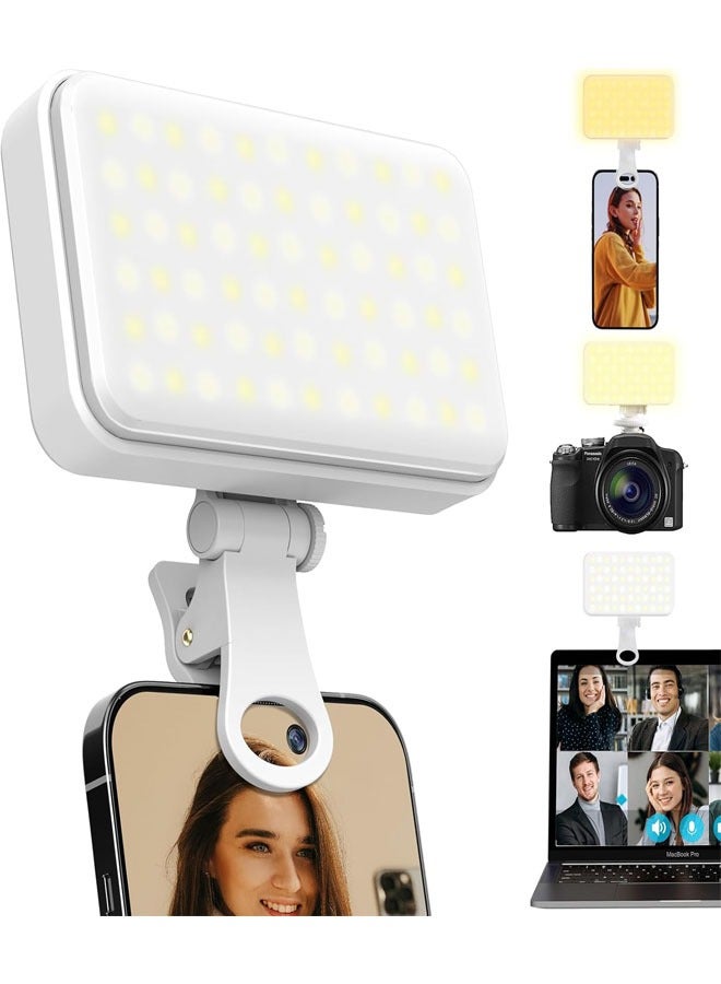 Bukela High-powered 60-LED rechargeable selfie light with front and back clips, 3 light modes and 10 brightness levels, perfect for makeup, selfies, vlogging, and video conferencing on smartphones, tablets, and laptops - Image 1