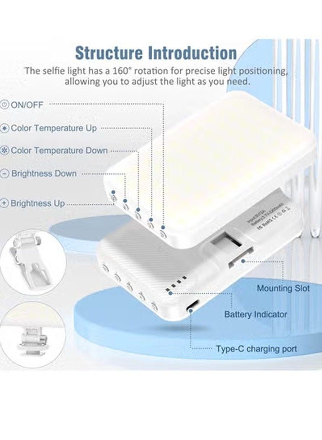 Bukela High-powered 60-LED rechargeable selfie light with front and back clips, 3 light modes and 10 brightness levels, perfect for makeup, selfies, vlogging, and video conferencing on smartphones, tablets, and laptops - Image 4