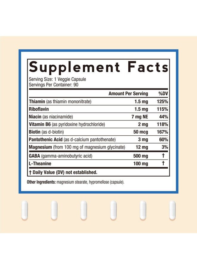 Doctor's Recipes GABA Magnesium Glycinate L-Theanine Supplement, GABA (Gamma-Aminobutyric Acid) 500mg, Vitamin B6, B1, B2, B3, B5, Biotin, Calm, Sleep, Relaxation, Mood Support, 90 Veggie Capsules - Image 2