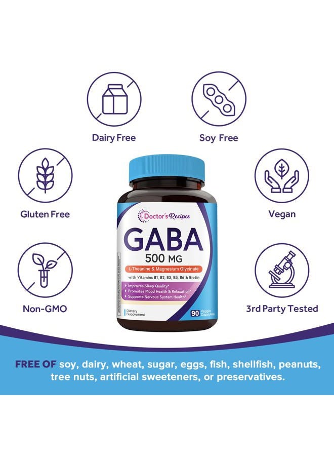 Doctor's Recipes GABA Magnesium Glycinate L-Theanine Supplement, GABA (Gamma-Aminobutyric Acid) 500mg, Vitamin B6, B1, B2, B3, B5, Biotin, Calm, Sleep, Relaxation, Mood Support, 90 Veggie Capsules - Image 5