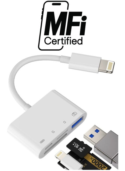 Camera Memory SD Card Reader Compatible for iPhone,Compatible with Lightning Male to USB Female OTG Adapter Micro TF Power Charging Splitter Charger Connector for Apple for ipad
