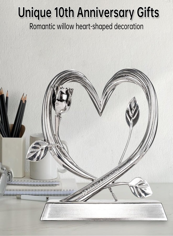EVA murmure 10th Wedding Anniversary Heart Unique Gifts Idea for Couple or Parents - Willow Branch Heart and Flower Metal Sculpture, Elegant Heart Table Top Decoration Gift for Her and Him - Image 2