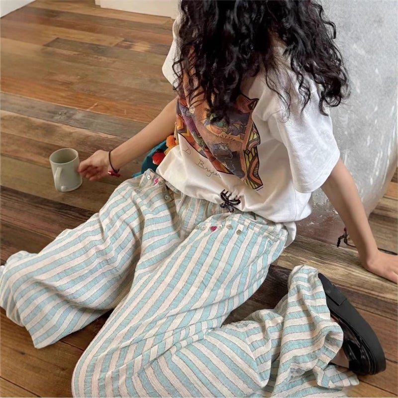 Lake Green Striped Cotton-Linen Casual Pants - Image 4