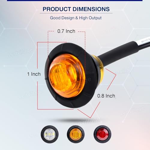 Ledvillage Pack of 30 3/4 Inch Mini Round 10 Amber + 10 Red + 10 White 3 LED Trailer Side Marker Button Lights Clearance Signal Lamp Boat Lorry Truck Pickup Bus 12V DC - Image 2