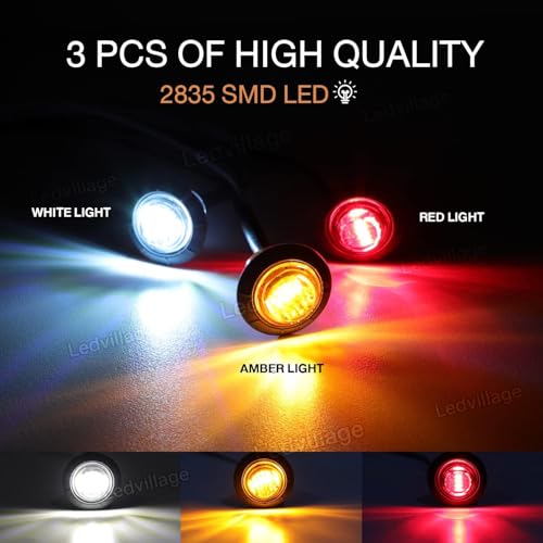 Ledvillage Pack of 30 3/4 Inch Mini Round 10 Amber + 10 Red + 10 White 3 LED Trailer Side Marker Button Lights Clearance Signal Lamp Boat Lorry Truck Pickup Bus 12V DC - Image 3