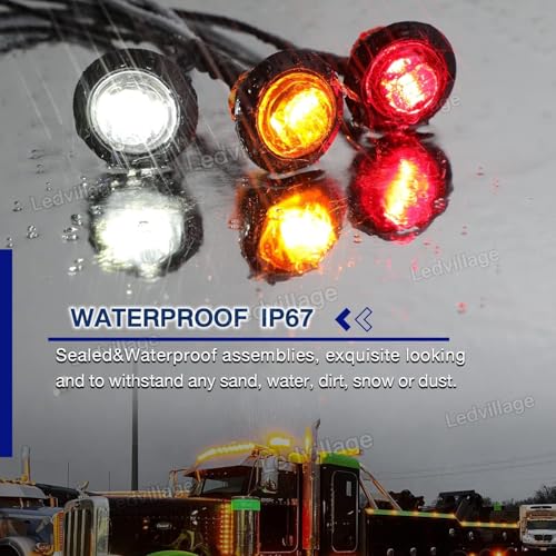 Ledvillage Pack of 30 3/4 Inch Mini Round 10 Amber + 10 Red + 10 White 3 LED Trailer Side Marker Button Lights Clearance Signal Lamp Boat Lorry Truck Pickup Bus 12V DC - Image 4