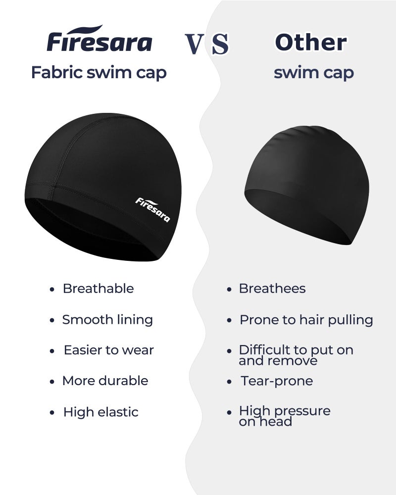 Firesara Fabric Swim Cap, High Elasticity Swimming Cap Keeps Hair Clean Breathable Fit Both Long Hair Short Hair, Swim Caps Woman Girls Men Kids One Size Hat - Image 3