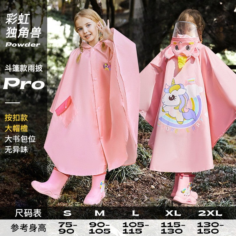 Kids Raincoat Poncho with Backpack Position Running unicorn 