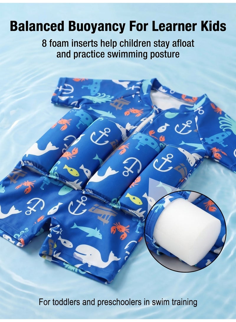 She&Little 2 Pack Kids Floatation Swimsuit Set, Kids Swimsuit, Swimming Suit for Kids, One Piece Swimwear with Removable Buoyancy Floats, Quick Dry UV Protection, for Baby Swim Training, Beach Vacation, Pool Play (Blue) - Image 5