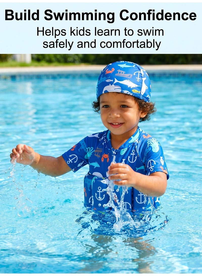 She&Little 2 Pack Kids Floatation Swimsuit Set, Kids Swimsuit, Swimming Suit for Kids, One Piece Swimwear with Removable Buoyancy Floats, Quick Dry UV Protection, for Baby Swim Training, Beach Vacation, Pool Play (Blue) - Image 4