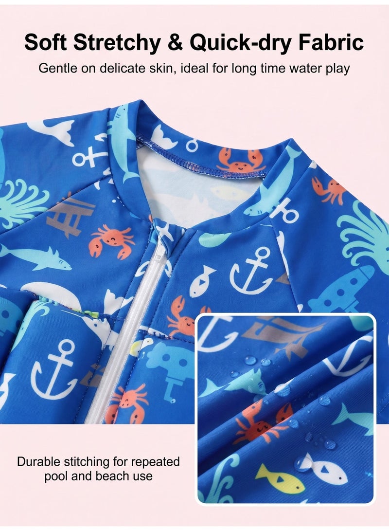 She&Little 2 Pack Kids Floatation Swimsuit Set, Kids Swimsuit, Swimming Suit for Kids, One Piece Swimwear with Removable Buoyancy Floats, Quick Dry UV Protection, for Baby Swim Training, Beach Vacation, Pool Play (Blue) - Image 3