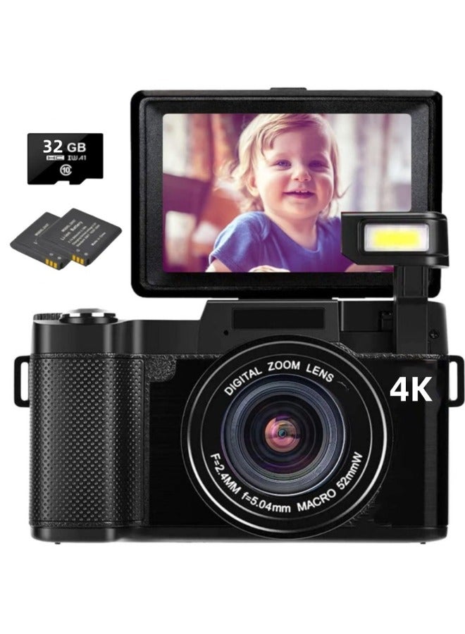 Generic 4K E-commerce English Digital Camera Video Camera 48M Full HD With Flip HD Screen R2P-Body Color:Black Standard English Version -4K  - Image 4