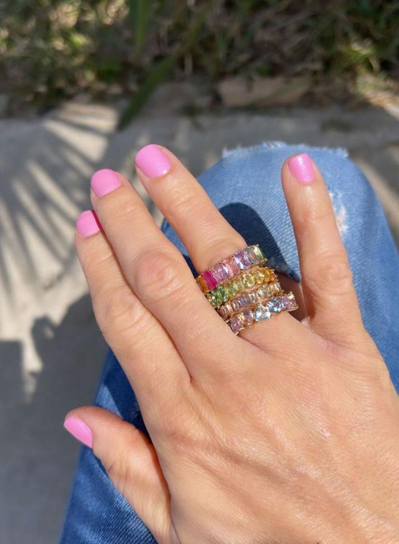 فاشن بوكس خاتم مزين بأحجار ملونة بيضاوية - Image 3