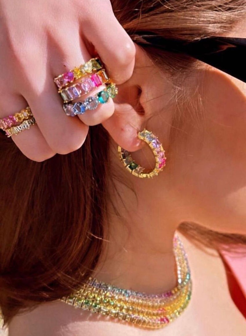 فاشن بوكس خاتم مزين بأحجار ملونة بيضاوية - Image 2