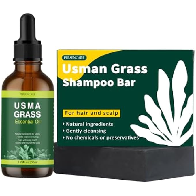 Natural Usma Juice Shampoo Bar + Essential Oil Set, Hair Darkening and Growth, Grey Hair Removal Soap for Men and Women, Reverse Gray Reducing Thinning Hair Usman Grass Polygonum Multiflorum Serum