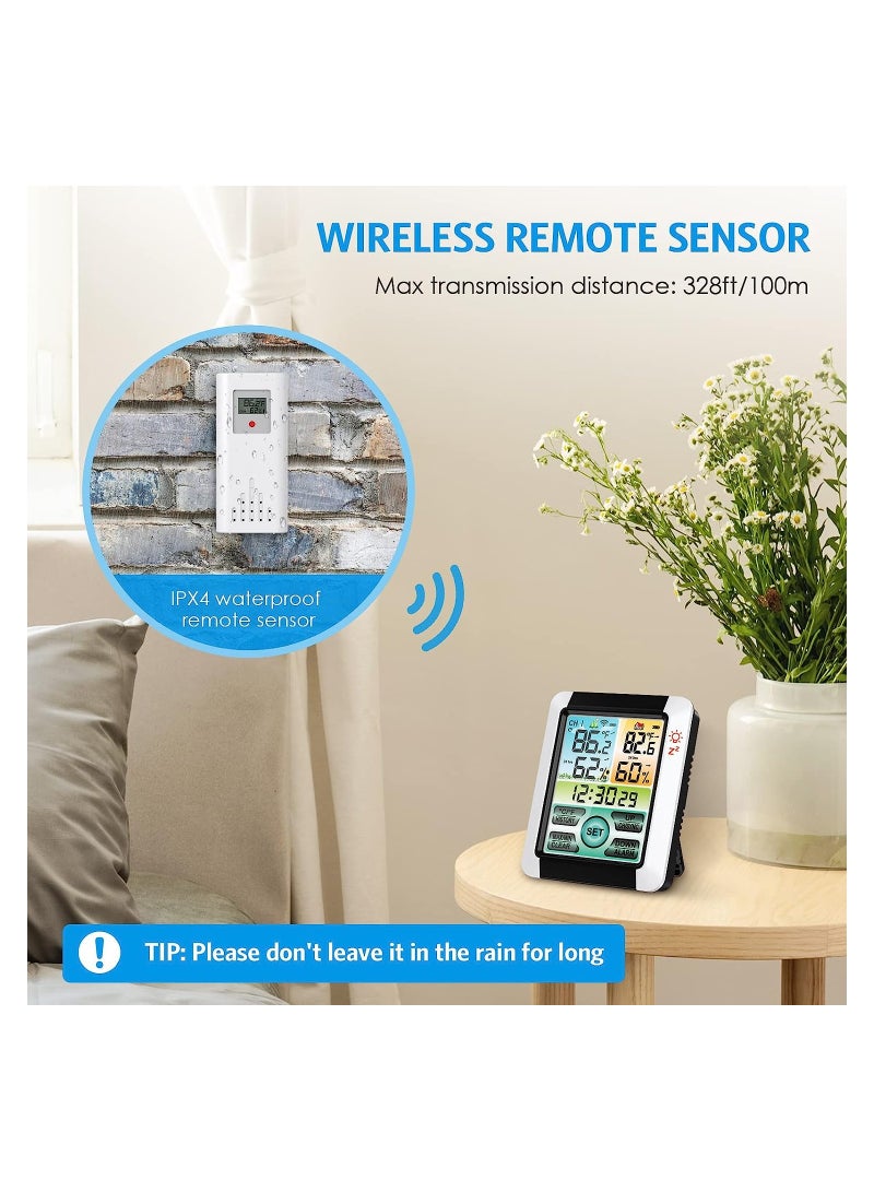 Zikra Indoor Outdoor Thermometer, Wireless Weather Station with Remote Sensor, 4'' Color LCD Display Digital Hygrometer Temperature Humidity Monitor, Touchscreen, Alarm Clock for Patio, Home, Room - Image 5