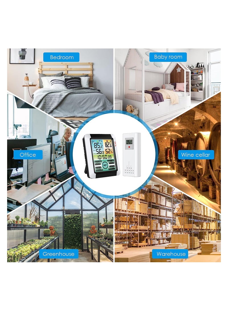 Zikra Indoor Outdoor Thermometer, Wireless Weather Station with Remote Sensor, 4'' Color LCD Display Digital Hygrometer Temperature Humidity Monitor, Touchscreen, Alarm Clock for Patio, Home, Room - Image 4