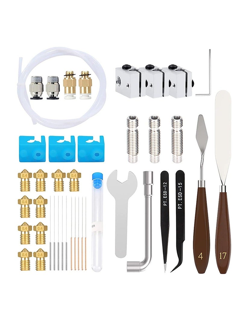 41PCS 3D Printer Parts Accessories Tool Set Nozzles Cleaner Kit with E3D Brass Nozzles, Cleaning Needles Tweezers, Heater block and Cover,Teflon Tube Throat for Ender 3 5 - Image 1