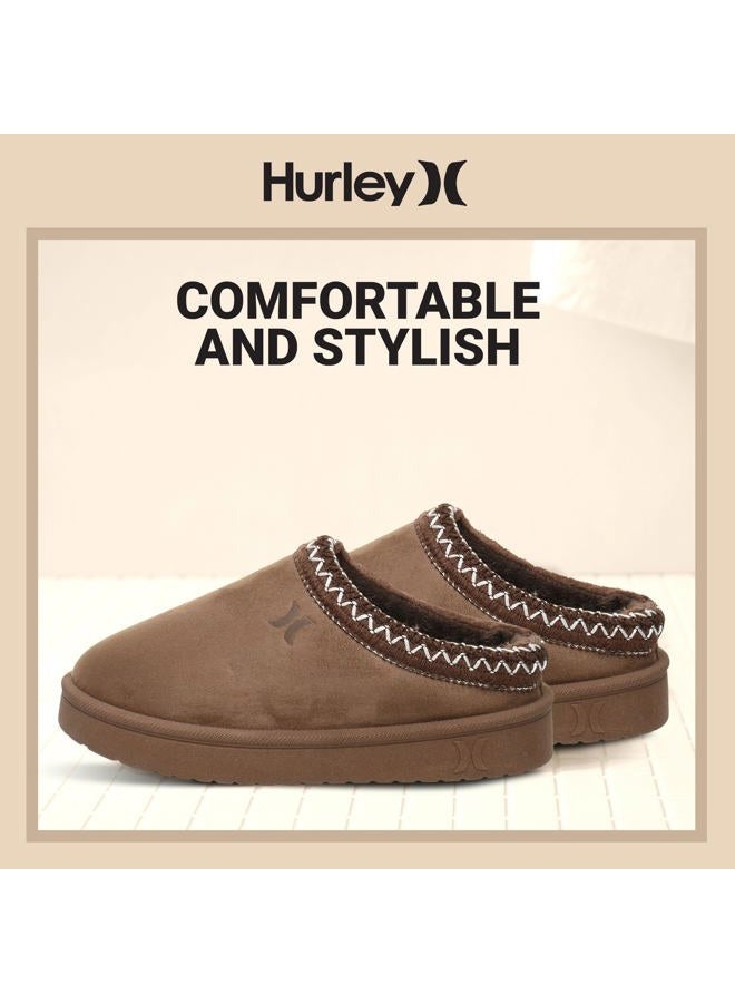 Hurley Kids Modi Slippers - Indoor and Outdoor Slip-On Shoes for Boys and Girls, Durable Clogs With Faux Fur Fleece Lining - Warm Winter House Slippers, Dark Taupe, 4 Big Kid - Image 4