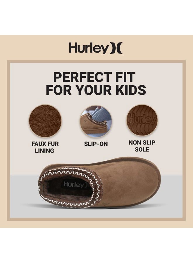 Hurley Kids Modi Slippers - Indoor and Outdoor Slip-On Shoes for Boys and Girls, Durable Clogs With Faux Fur Fleece Lining - Warm Winter House Slippers, Dark Taupe, 4 Big Kid - Image 5