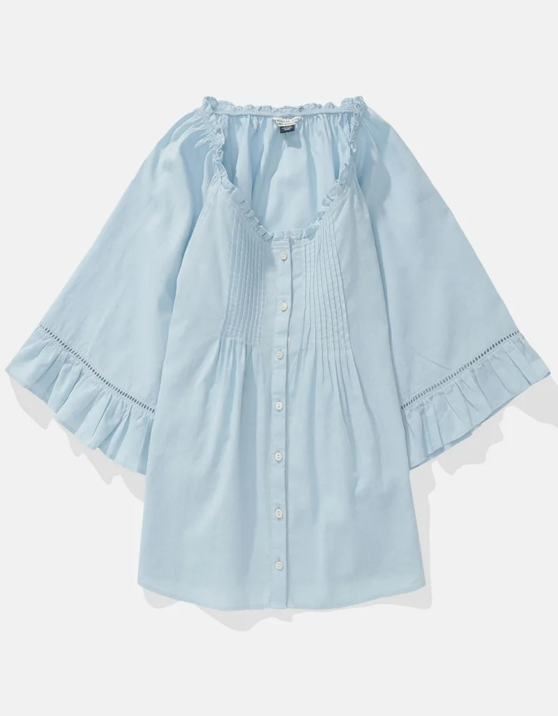 امريكان ايجل بلوزة مزينة بكشكشة من مزيج الكتان