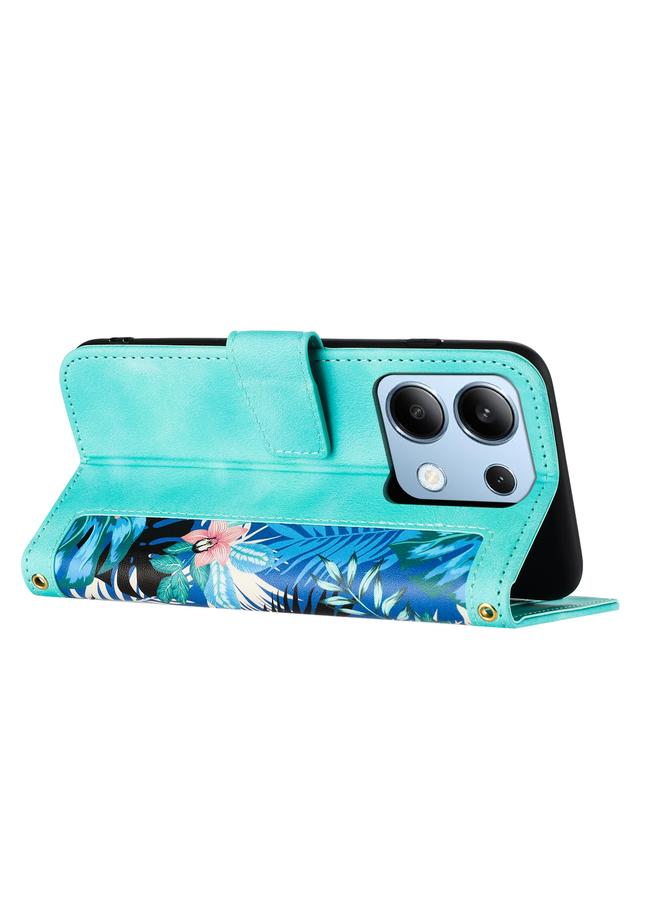 اس-توب جراب لهاتف Redmi Note 13 4G جراب هاتف جلدي بنمط زهور مع حبل - Image 4